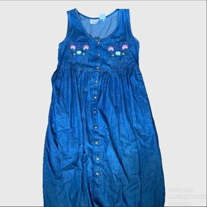 Vintage Denim Embroidered Maxi Dress
